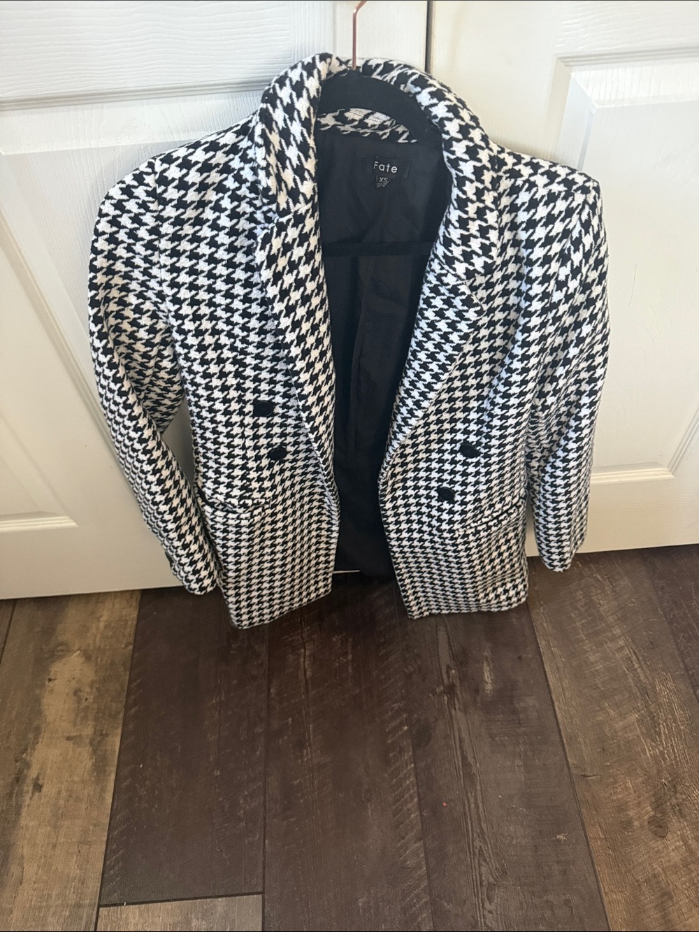 tarte Black and White Houndstooth Double-Breasted Pea Coat